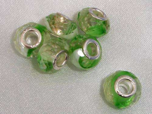 Lovely White & Green on Clear Facet Cut Crystal Bead fits European Style Bracelet/Necklace