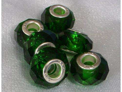 Striking Emerald Green Facet Cut Crystal Bead fits European Style Bracelet/Necklace