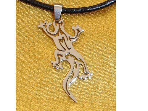 "Lucky Gecko"  Stainless Steel Laser cut Pendant Necklace