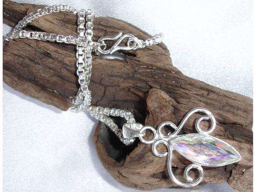Trendy Mystic Rainbow Topaz Solitaire Handcrafted Silver  Fashion Necklace