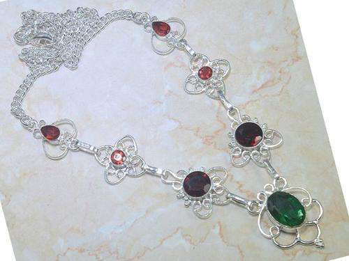 Sparkling  Multi Colour Gemstone Handcrafted Silver Fashion Necklace