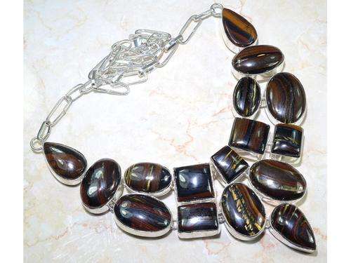 Impressive Iron Tiger Eye Handcrafted Silver Fashion Necklace