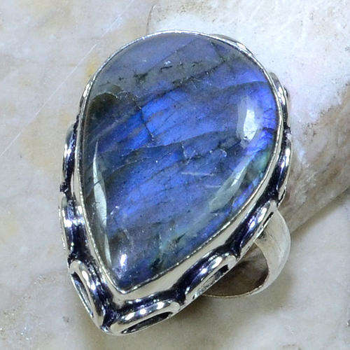 Mystical Labradorite Gemstone Handcrafted Silver Fashion Ring size 9