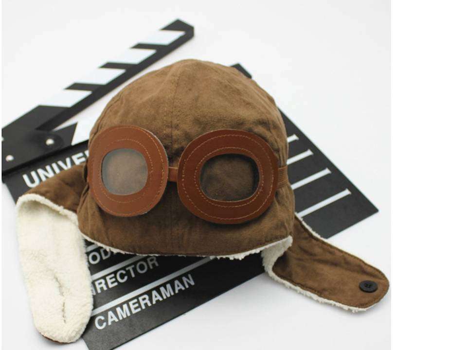 New Kids Warm Winter Aviator Cap Brown