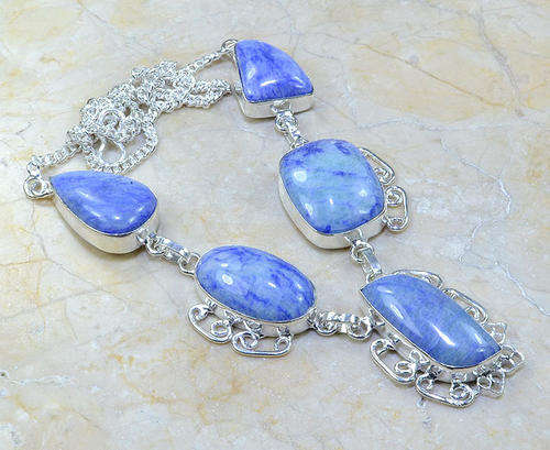 Darling Blue Dyed Moonstone Handcrafted Silver Fashion Necklace