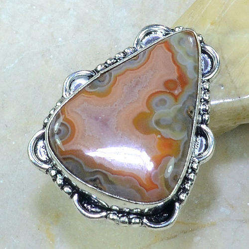 Beautiful Botswana Agate Druzy Handcrafted Silver Fashion Ring Size 7.75