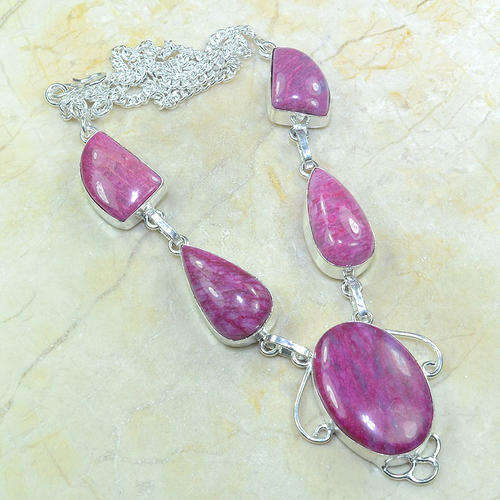 Fuchsia Dyed Moonstone Handcrafted Silver Fashion Necklace