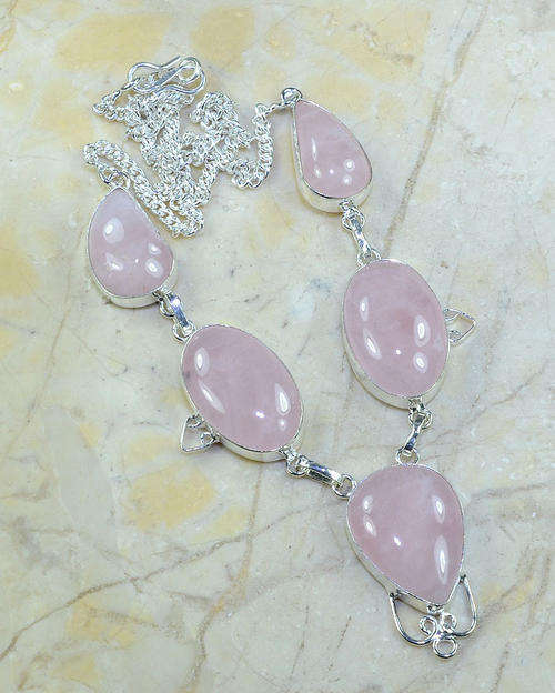 Natural Rose Quartz Handcrafted Silver Fashion Necklace