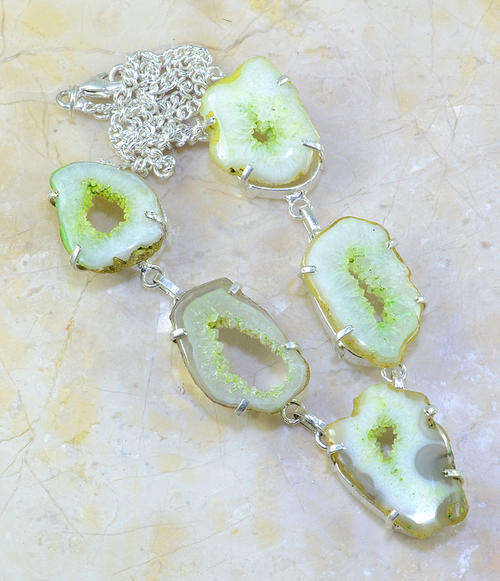 Intriquing Sliced Druszy Handcrafted Silver Fashion Necklace