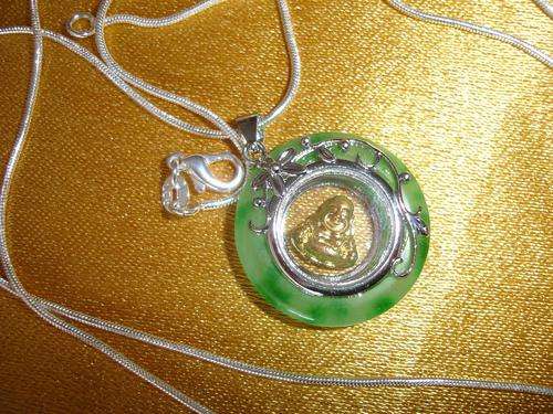 Unusual Spinning "Laughing Buddha"  Lucky Jade Pendant with  Silver Chain