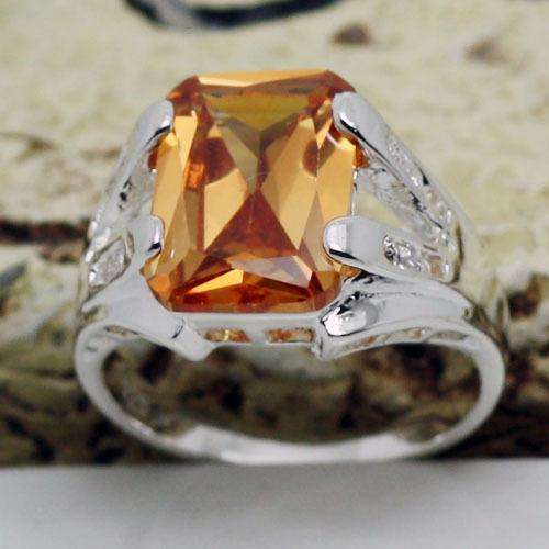 Absolutely Fabulous Classic Honey Topaz Silver Cocktail Ring Size 7