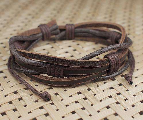 New Leather & Hemp Surfer Tribal Multi Strand Brown Unisex Bracelet