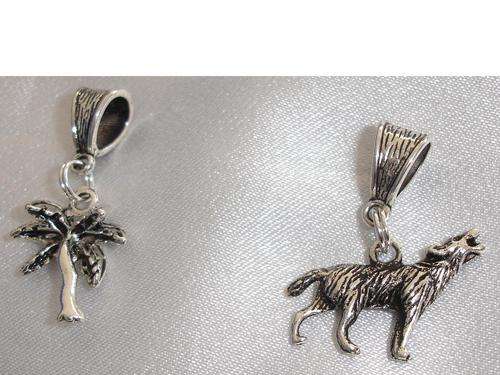 3D Tibet Silver Wolf and Palm Dangle Charms fits European Style Bracelet
