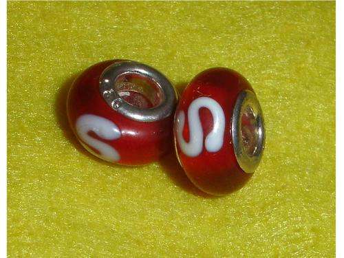 Bright Red with White Swirl Murano Glass Bead fits European Style Bracelet/Necklace