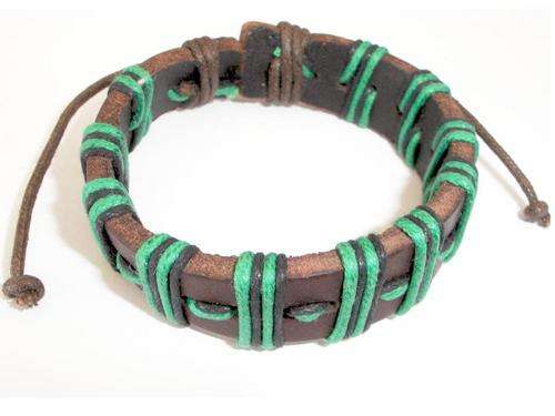 New Tribal-Ethnic-Surfer-Handcraft-Leather and Black and Green Hemp Cuff Bracelet