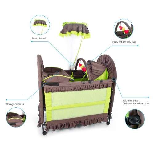 Chelino - 6-in-1 Cot - Brown & Green
