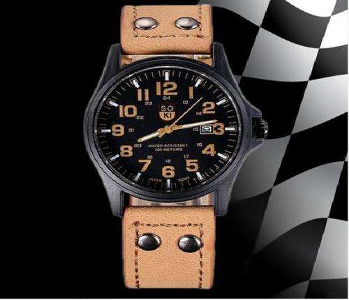 Vintage Classic Men's Date Leather Strap Sport Quartz Watch luxury brand watches(SOKI)