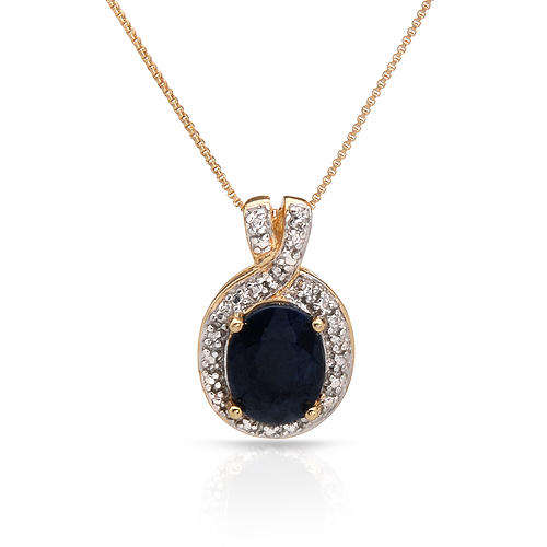 Necklace With 3.35ctw Precious Stones - Genuine Diamond and Sapphire Well Made in 14K/925