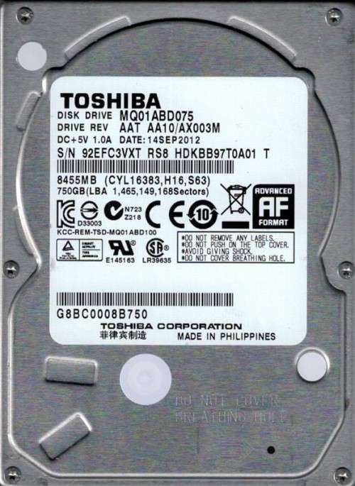 Toshiba  *750Gb* INTERNAL LAPTOP 2.5" HARD DRIVE