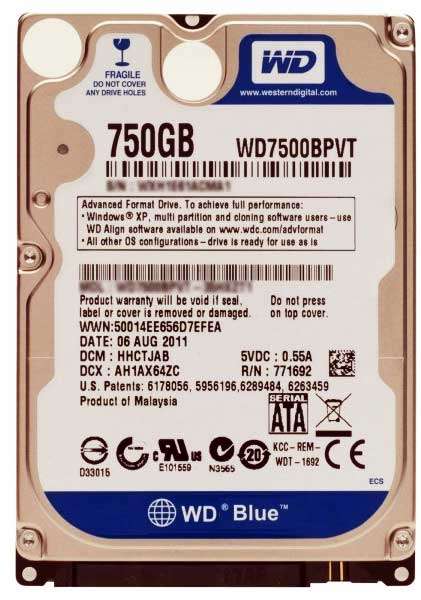 WESTERN DIGITAL 750GB , RPM 5400,  2.5" SATA HARD DRIVE