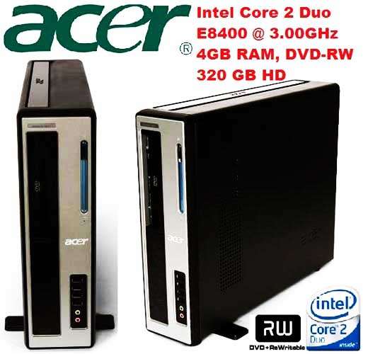 ACER VERITON SFF DESKTOP PC CORE 2 DUO @ 3.00GHz, 4GB RAM, 320GB HD, DVD-RW, LIC WIN VISTA BUS ETC