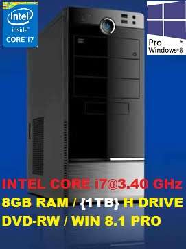 STYLISH DESKTOP PC INTEL CORE i7 @ 3.40GHz, 8GB RAM, {1TB} HD, DVD-RW, LIC WIN 8.1 PRO, ETC (NEW)