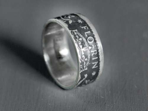 1956 Australian Florin Oxidized Coin Ring (.500 Silver)