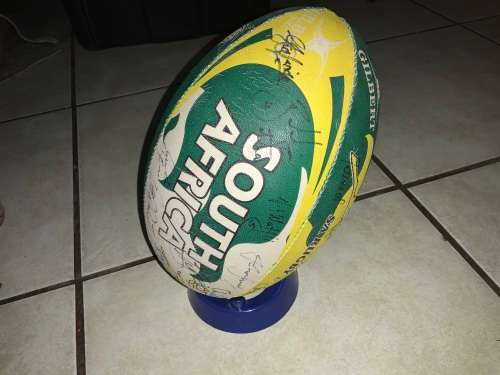 SA RUGBY SIGNED BALL WITH STAND