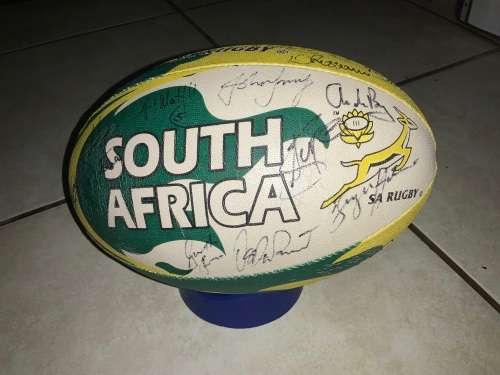 SA RUGBY SIGNED BALL WITH STAND