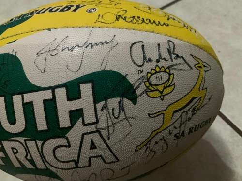 SA RUGBY SIGNED BALL WITH STAND
