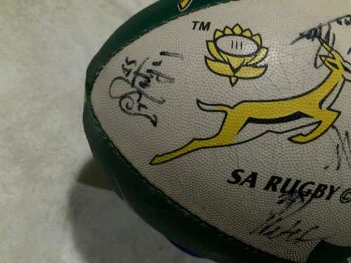 SA RUGBY SIGNED BALL WITH STAND