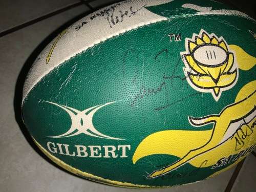 SA RUGBY SIGNED BALL WITH STAND