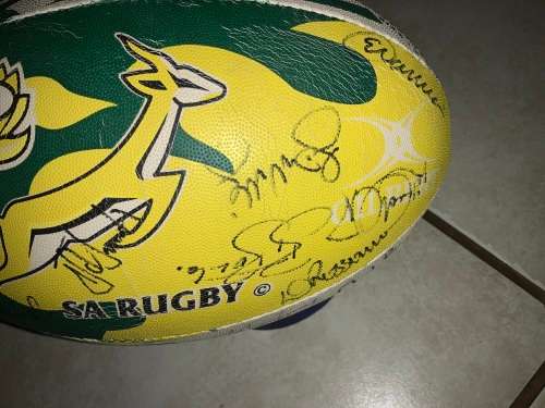 SA RUGBY SIGNED BALL WITH STAND