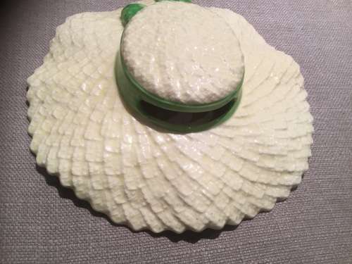 Vintage Falcon Ware Pottery summer hat wall pocket / vase with green ribbon.