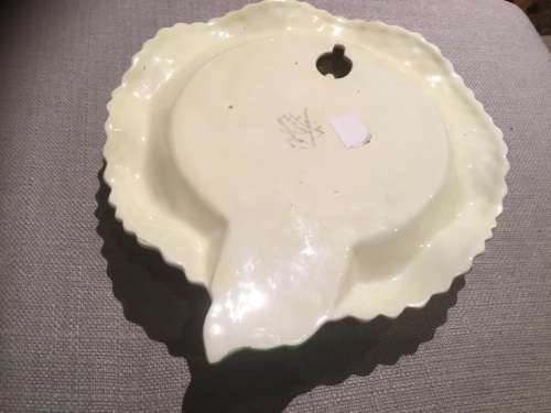 Vintage Falcon Ware Pottery summer hat wall pocket / vase with green ribbon.