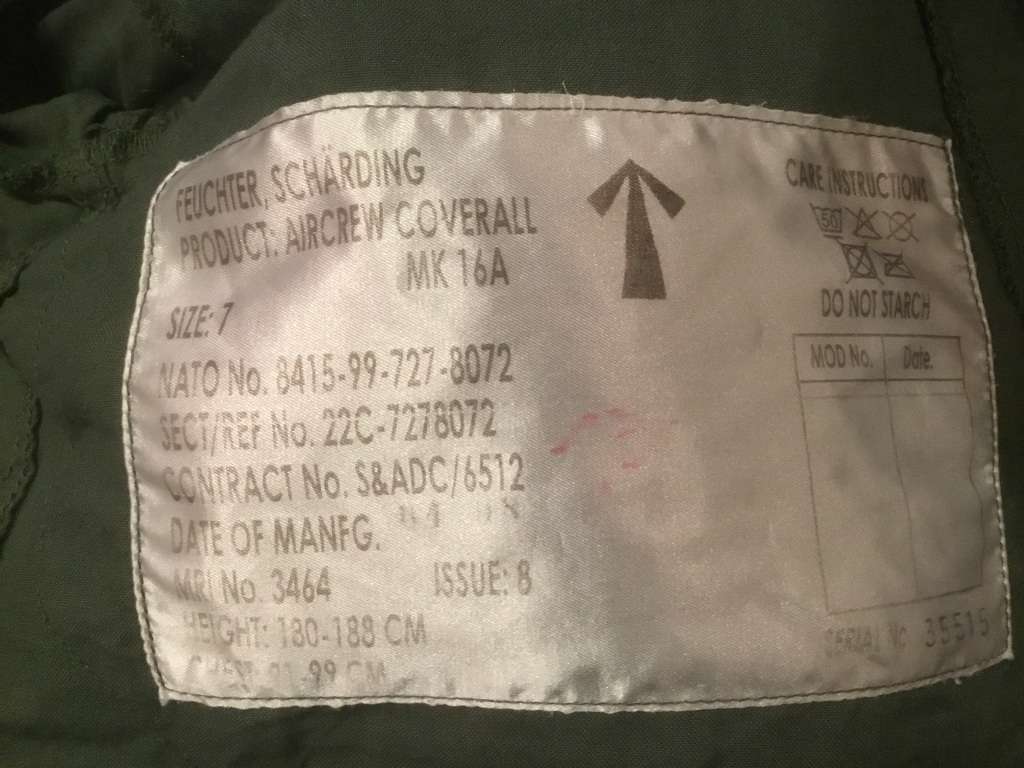 Military pilots / aircrew coveralls Flight suit size 7