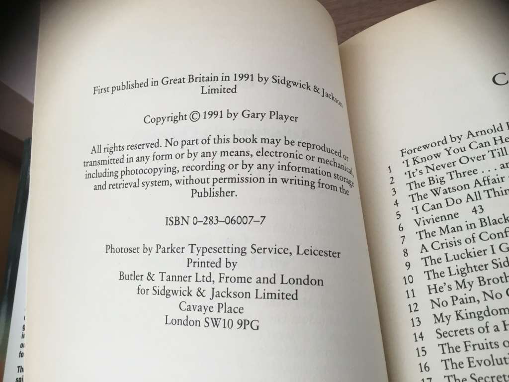 Gary player signed book  first edition hard cover