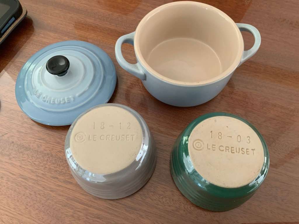 Le creuset  soufflé dishes &mini round cocotte coastal blue