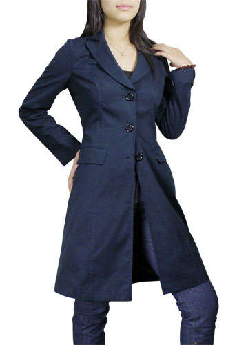 Navy Notched-Collar Trench Coat