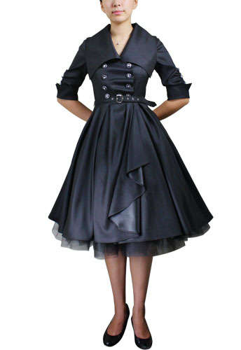 Black Belted Flared Dress