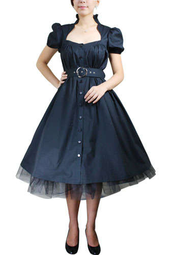 Black Belted Ruffled Dress