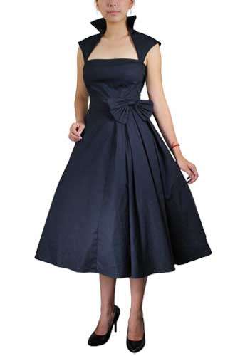 Black Belted Pleat Dress