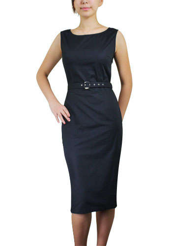 Black Belted Sleeveless Pencil Dress