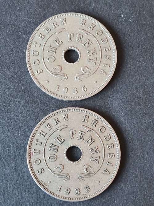 2 x Southern Rhodesia 1 Pennies 1936 and 1938