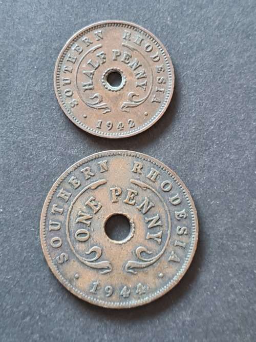 Southern Rhodesia 1/2 Penny 1942 and 1 Penny 1944