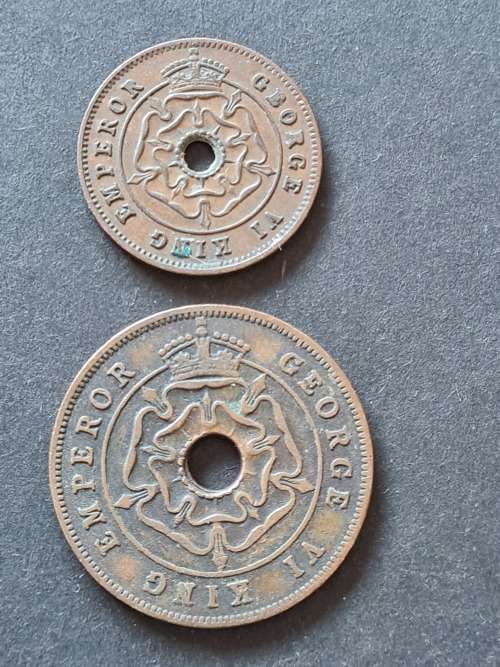 Southern Rhodesia 1/2 Penny 1942 and 1 Penny 1944