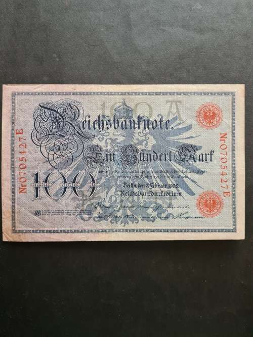 Reichs Bank Note 100 Mark 7 February 1908 - as per photograph
