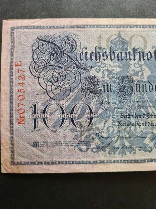 Reichs Bank Note 100 Mark 7 February 1908 - as per photograph