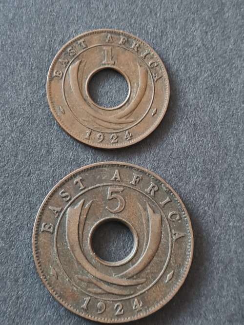 East Africa 1 Cent and 5 Cent 1924- as per photograph