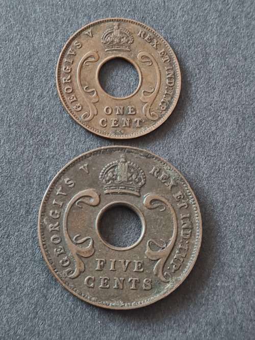East Africa 1 Cent and 5 Cent 1924- as per photograph